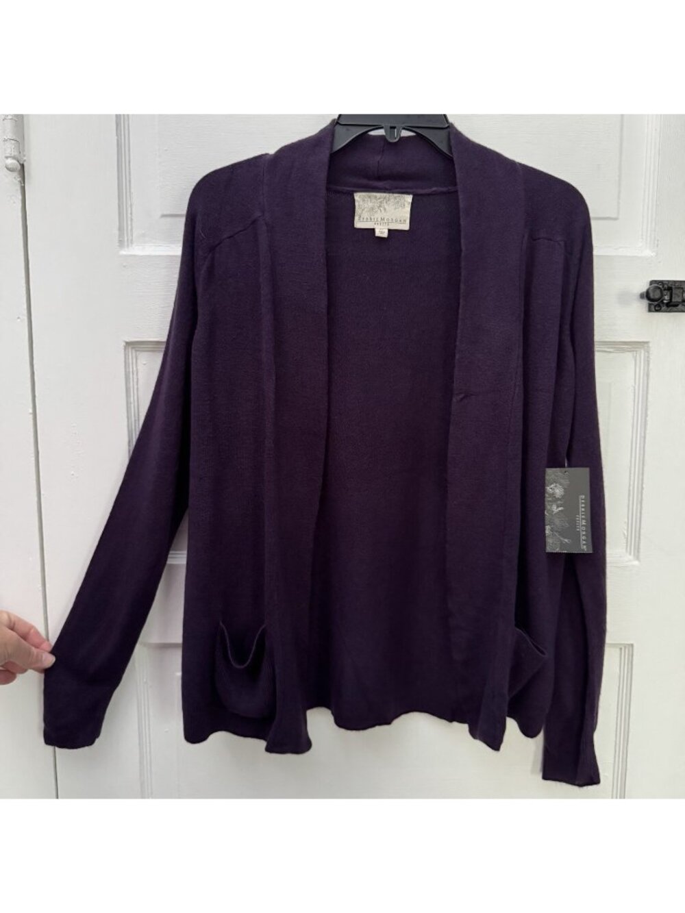 Debbie Morgan Petite PL Victorian Purple Open Front Flyaway Cardigan NWT